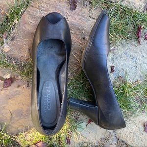Strictly Comfort Black Open Toe Heels Size 9